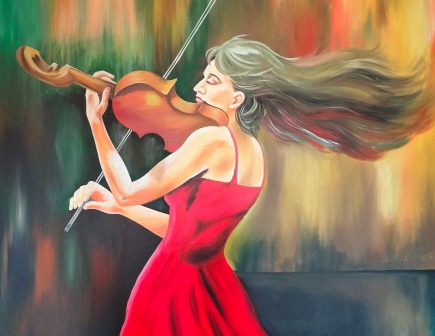 Wall Painting Design of  A beautiful girl playing the violin