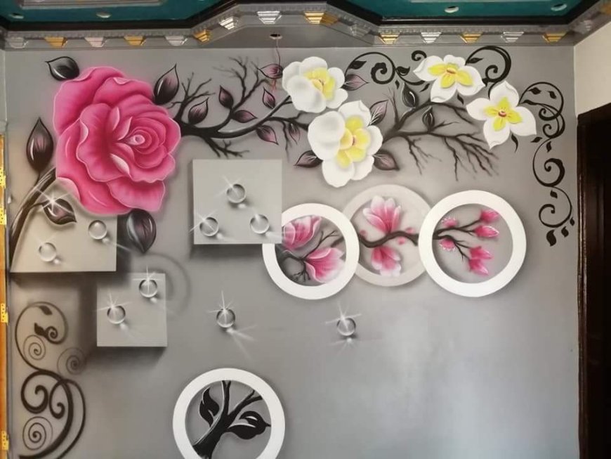 Wall Painting Design of 3D Wall Painting of Flower with branch
