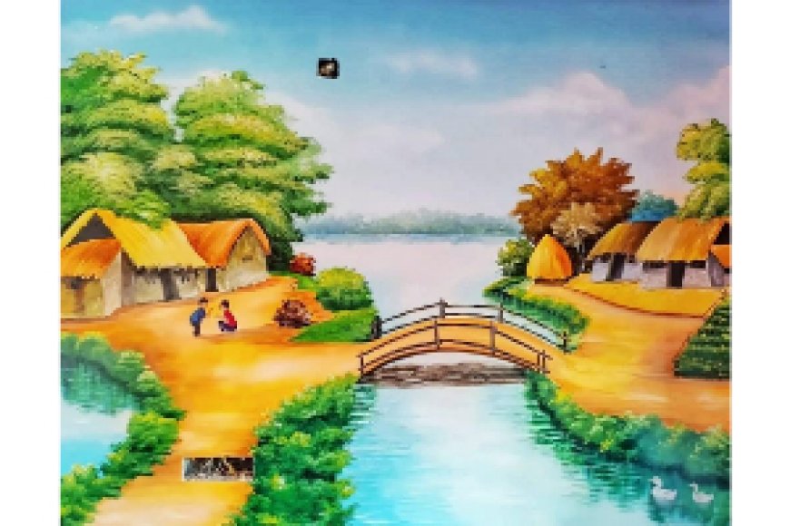 Wall Painting Design of   The beauty and simplicity of rural life.