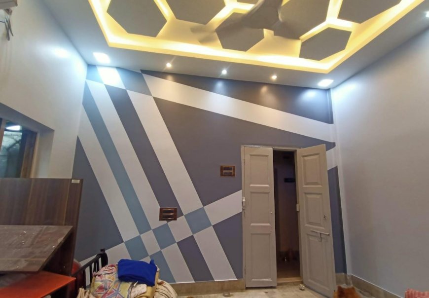Grey and White Geometric Pattern - Wall Colour Combination & Wall Painting Design