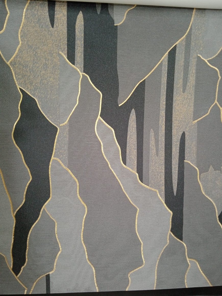 Wallpaper Designs For Wall - Dark Gray With Golden Outline Pattern