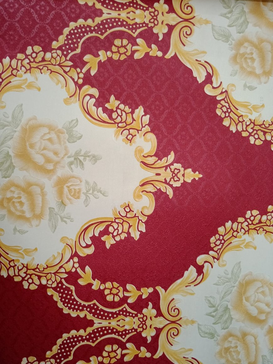 Wallpaper Designs For Wall - Red Color With Golden Flower Pattern