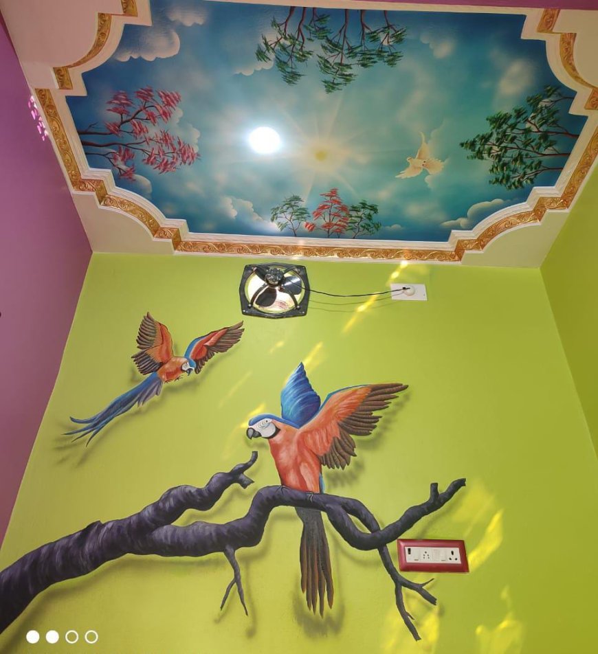3D peacock painting door mural | AJ Wallpaper