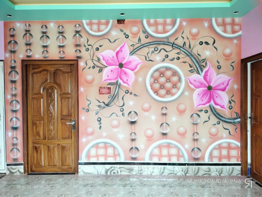 3D Wall Painting Designs - 3D waterdrops with lovely flowers