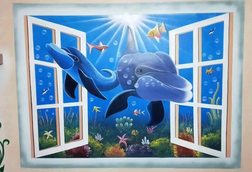 Wall Decoration Ideas - 3D Painting of Fish Couple