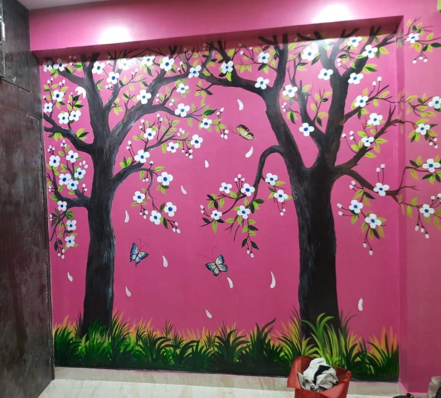Wall Decoration Ideas- Pink With Flower Bearing Tree Design
