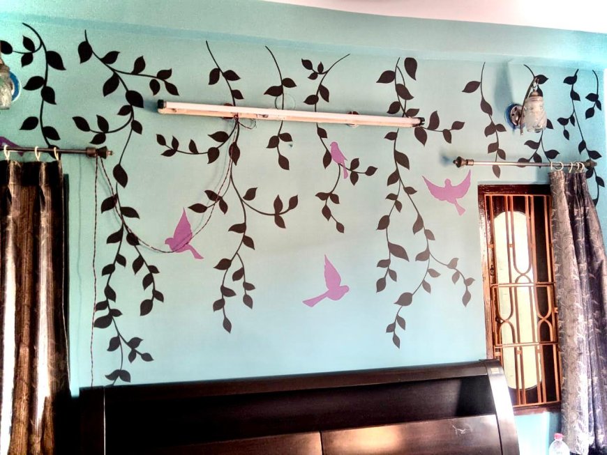 Wall Decoration Ideas- Sky Blue With Leafy Design