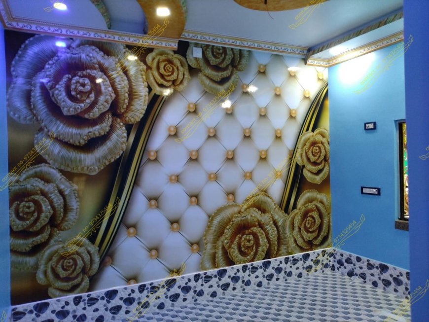 Wall Decoration  Ideas-  White With Gold Rose Design