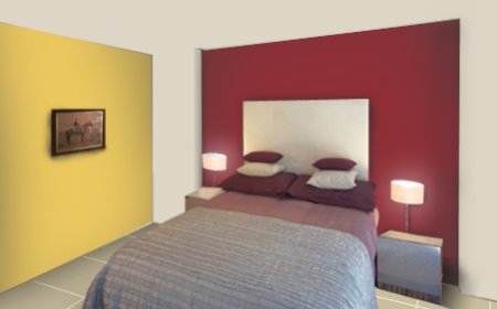 Dark Pink Two Wall Colour Combination For Bedroom And Living Room