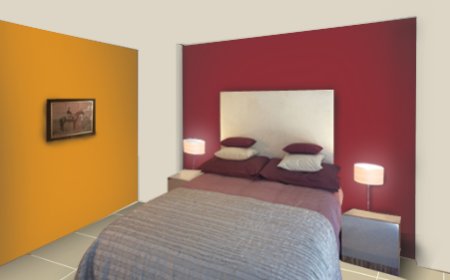 Burgundy Two Wall Colour Combination For Bedroom
