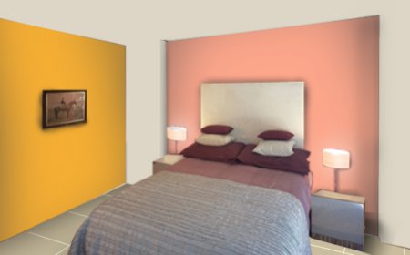 Peach Two Wall Colour Combination For Bedroom