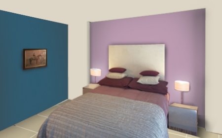 Lavender Two Wall Colour Combination For Bedroom