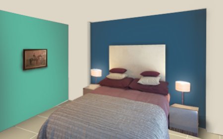 Navy Blue Two Wall Colour Combination For Bedroom