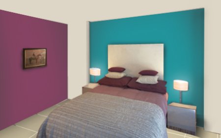 Teal Two Wall Colour Combination For Bedroom And Living Room