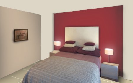Maroon Two Wall Colour Combination For Bedroom