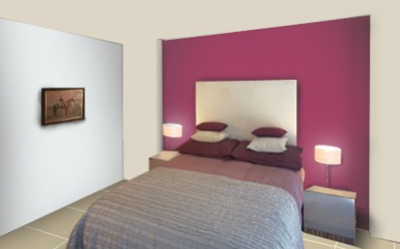 Magenta Two Wall Colour Combination For Bedroom