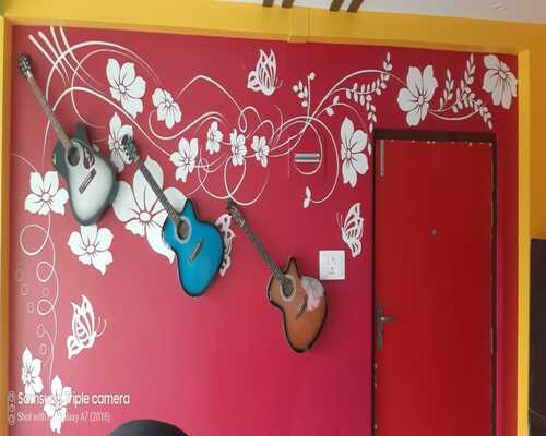 floral painting with guitar wall painting