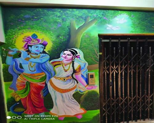 colorful radha krishna wall paintinng